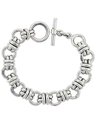 Sterling Silver Doughnut Circles Link Bracelet Toggle Clasp Handmade 5/8 inch wide, sizes 8, 8.5 & 9 inch