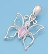 Sterling Silver Pendant - Butterfly - Pink / Clear Cubic Zerconia - 18mm Height