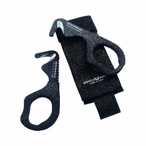 Benchmade Rescue Hook with Strap Cutter, Black Oxide Finished X15-T.N, Orange Handle, and Black Soft Sheath