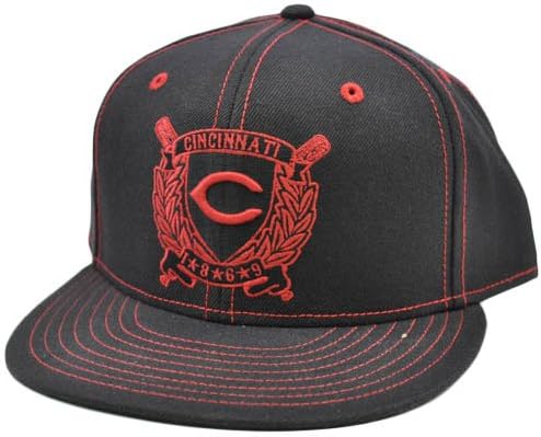 MLB Cincinnati Reds American Needle Black Red Fitted 7 3/8 Flat Bill Hat Cap
