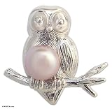 Pearl brooch, 'Owl Guard' 1