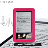 Premium Grade Barnes & Noble Nook Silicone Skin Cover Case (Pink, Magenta, Hot Pink) + 4-inch eBigvalue(TM) Determination Hand Strap + Easy Travel Car Charger