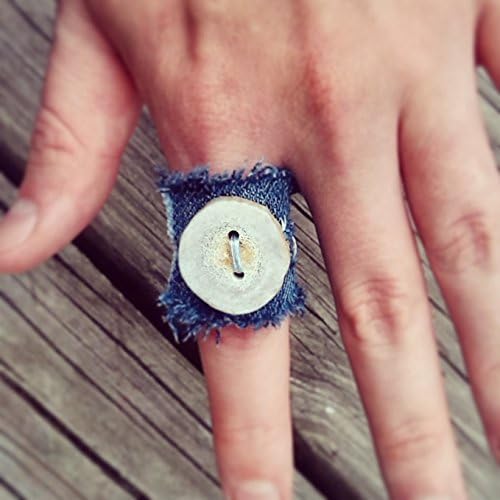 Antler Ring - Denim Ring - Upcycled Jewelry - Antler Button - Repurposed Jewelry