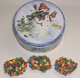 Scott's Cakes 1 lb. Milk Chocolate Covered Pretzel with M & M's & Peanut Butter Chips in a Classic Snowman Tin