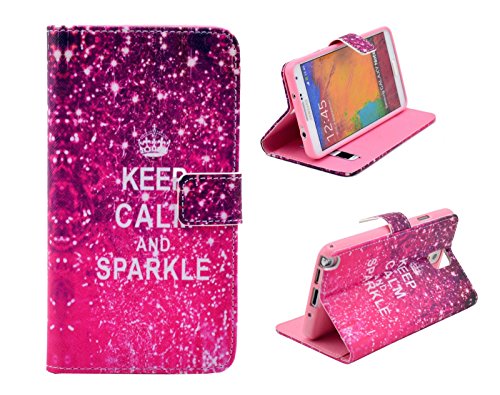 Note 3 Case,Galaxy Note 3 Case, Welity Retro Keep Calm and Sparkle Prints Design Pu Leather with wallet Case for Samsung Galaxy Note 3 Note III N9000 and one gift