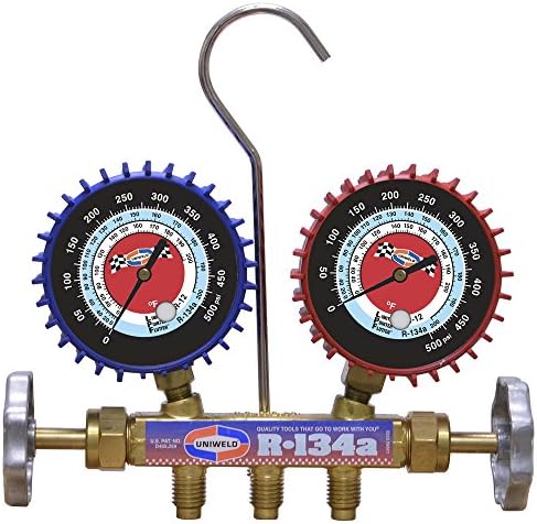 Uniweld 47853 Automotive 2 Valve Brass Manifold with 8-Feet Hoses and Manual Couplers