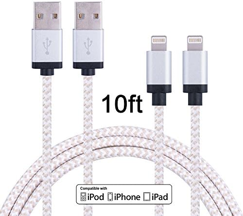 Wecharge(TM) 2 Pack 10FT Durable Nylon Braided Lightning Cables Syncing and Charging Cord with Aluminum Connector for iPhone 6s plus, 6s, 6 plus, 6, 5s, 5c, 5, iPad Air, iPad Mini(Champagne gold)