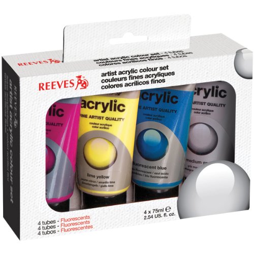 Reeves 4-pack acrylic color fluorescent tube set, 75ml