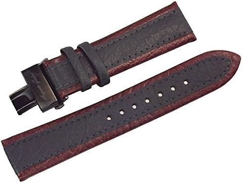 AUGUSTE GALAN 22mm Brown and Grey Leather Gun Metal Deployment Clasp Replacement Watch Strap
