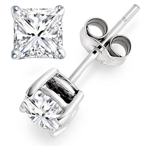 0.73 Carat D/IF Princess Certified Diamond Solitaire Stud Earrings in Platinum 