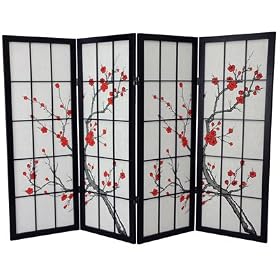Unique Fireplace Screen - 48 Low Cherry Blossom Shoji Screen Room Divider - Black 4 Panel by Fireplace Screens