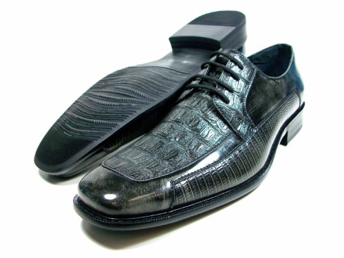 Mens Gray Delli Aldo Croco Textured Round Toe Lace Oxford Dress Shoes Styled In Italy