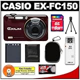 Casio EX-FC150 10.1MP High Speed Digital Camera with 5x Zoom with CMOS Shift Image Stabilization and 2.7 inch LCD (Red) + 8GB Card + Battery + Case + Accessory Kit