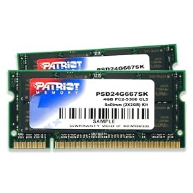Patriot PSD24G667SK Signature PC2-5300 DDR2 667MHz 4GB SODIMM CAS 5 Dual Channel Kit (Green)