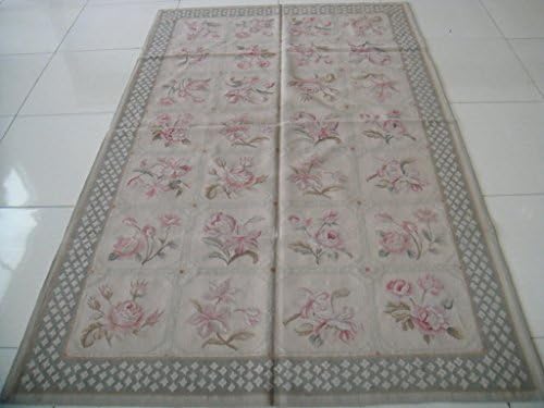 hand woven 5' X 8' Ivory Field Blue Border flat weave aubusson rugs