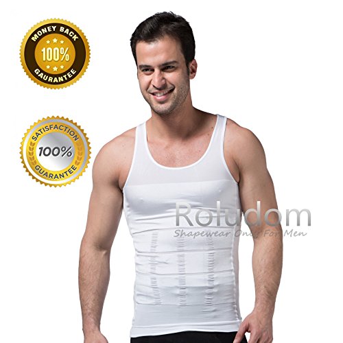 Roludom Men's Slimming Trimmer Body Shaper Vest Underwears Tank Top, White, XX-Large