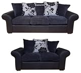 Burlington 3+2 Seater Black Fabric / Leather Sofas
