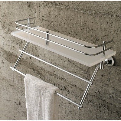 Image of White Plexiglass Shelf with Rail and Towel Rack