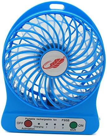 Jmline Portable Fan 4 inch 3 Speeds Mini USB Rechargeable Desktop Handheld Vanes Fan With Led Light (Blue)