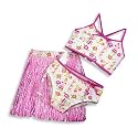Swim 'N Pretty - Girls 3 Piece Swimwear Set, Bikini and Hula Skirt, Pink, White