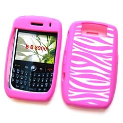 RIM BlackBerry Curve 8900 T-Mobile Laser Skin Case Rubber Silicone Protector Image Cover "White & Pink Zebra Pattern" Design