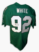 Reggie White Autographed Philadelphia Eagles Throwback Jersey Inscribed with Minister of Defense