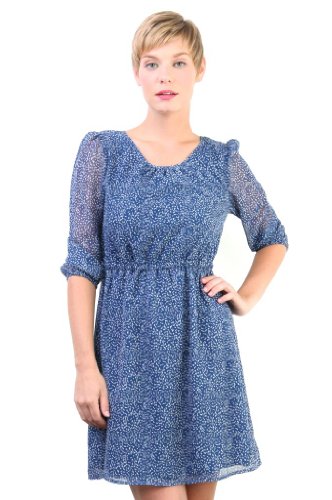 Tulle Women's 3/4 Sleeve Mid-Thigh Dress with Keyhold at Back XS Navy Print