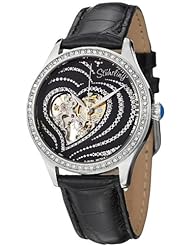 Stuhrling Original Womens 429.22151 Amour Aphrodite Temptation Automatic Skeleton Swarovski Crystals Black Leather Strap Watch