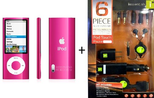 Apple iPod nano 8 GB Pink (5th Generation)- REFURBISHED + 6 Pc. Accessory Kit