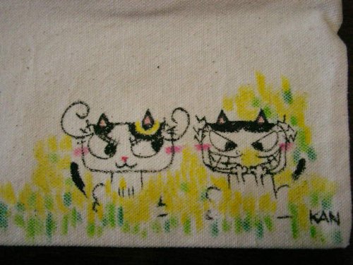 ペンケース　ネコちゃん　菜の花　手描き