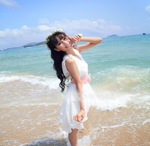 Amcctvshop Fashion Elegant 1pc Retro Seaside Beach Flowers Hair Band (White)