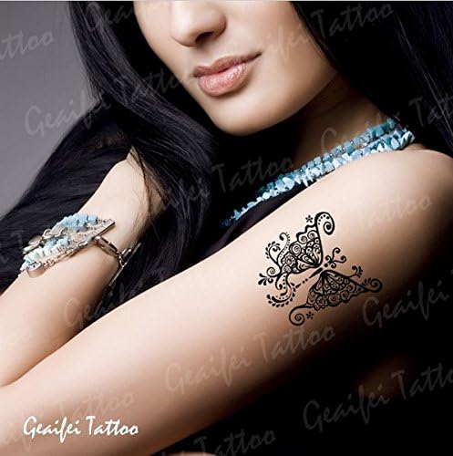 GeAiFei Waterproof High Quality Temporary Tattoo Sticker " Black and white butterfly " -7.5*7.4 cm