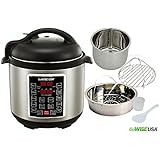 GoWISE USA GW22623 1300W Latest 4th-Generation Programmable Stainless Steel Pressure Cooker with Steam Rack and Basket, 8 quart, Black/Silver