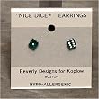 5mm Dice Post Earrings, Translucent Emerald w/White