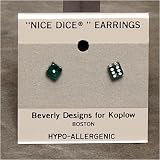5mm Dice Post Earrings, Translucent Emerald w/White