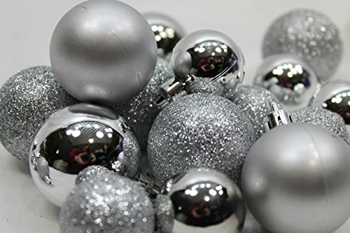 20 Holiday Time Mini Shatterproof Satin Shiny and Glitter Finish Bulb Christmas Ornaments (Silver)