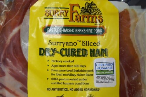 Serrano Ham- Edwards Spanish Style Cured Serrano Ham - 2 Pack Surryano (4 oz per pack) All Natural Fresh Berkshire Pork Humanely Raised, No Antibiotics, No Hormones, 400 Day Aged for Superior Taste
