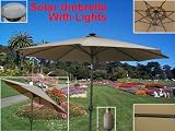 News Solar Powered 9' Tan Patio Umbrella W/ Tilt 32 Super Bright LED Lights