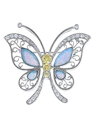 Sterling Silver Opal and CZ Butterfly Pin