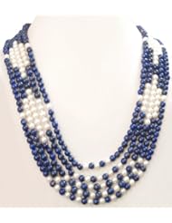 Natural Amazing Designer 5 Rows Lapislazuli & Fresh Water Pearl Beaded Necklace