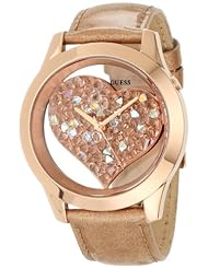 GUESS Womens U0113L3 Rose Gold-Tone Clearly Inspired Crystal Heart Watch