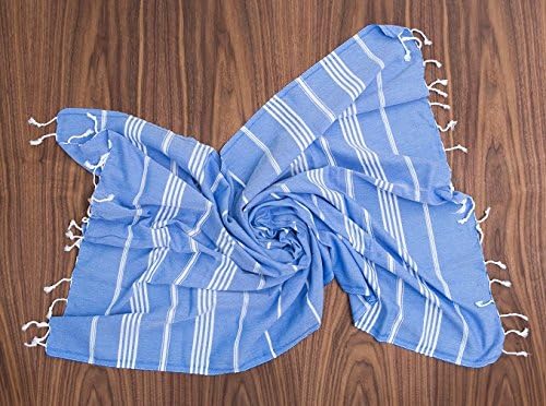 Turquoise Collection Venice Soft Turkish Towel Peshtemal for Hamam Bathrobe Spa Pool Massage Sauna Beach Yacht Gym Fitness Kitchen Yoga Baby Towel Picnic Blanket 100% Cotton Table Throw Sarong (39" X 71", BLUE)