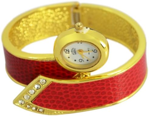 uSs Charming Womens Red Band Crystals Watch Gold Plate Bangle Bracelet Girl Watch