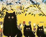 Three Black Cats Art Poster Print by Maud Lewis, 18x14