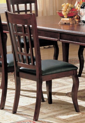 Set of 2 Dining Chairs Black Leather Like Rich Cherry Finish
