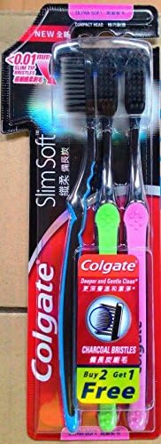 3 Pcs.COLGATE SLIM SOFT CHARCOAL COMPACT HEAD UTRA SOFT BRISTLE TOOTHBRUSH By Ohm shop.