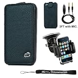 Durable Slim Stylish Flip Protective Carrying Cover Case for iPhone 4 (compatible with all versions) + Includes a eBigValue (TM) Determination Keychain Hand Strap + Includes a iPhone 4, 360° Rotatable Windshield Mount, easy to adjust and rotate at your best driving comfort + Includes a 3ft AUX (Auxiliary) Connector Cable with MIC and Mute Button