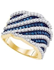 1.82 Carat (ctw) 10K Yellow Gold Round Cut White & Blue Diamond Ladies Micro Pave Right Hand Ring