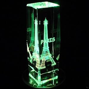 Eiffel Tower Picture Display on Eiffel Tower 3d Laser Etched Crystal Includes Two Separate Led S