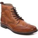 Unze Mens Leather 'Taylor' Lace Up Brogue Ankle Boots - IMP-M1
